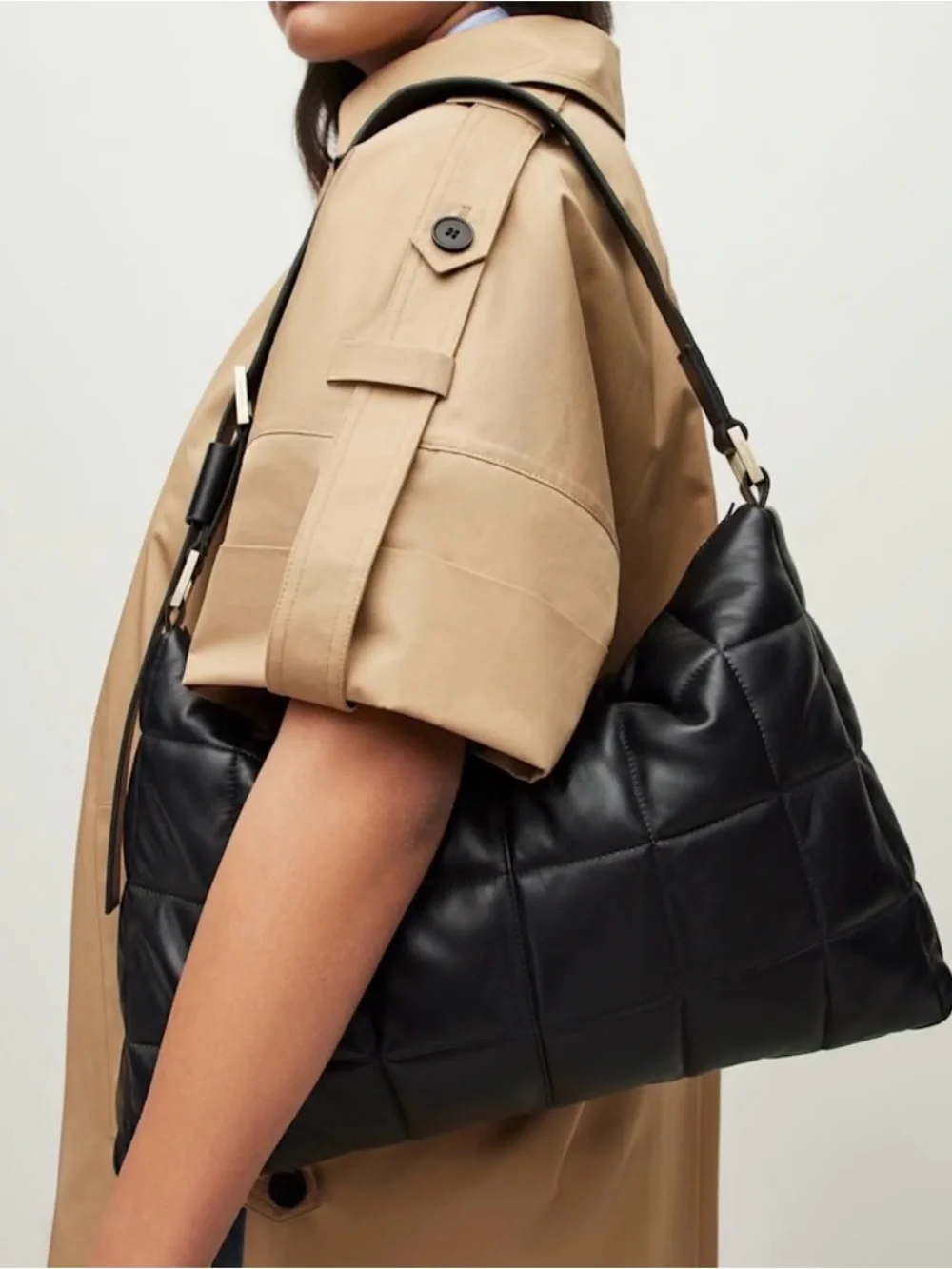 AllSaints Edbury Quilted Leather Shoulder Bag in Black